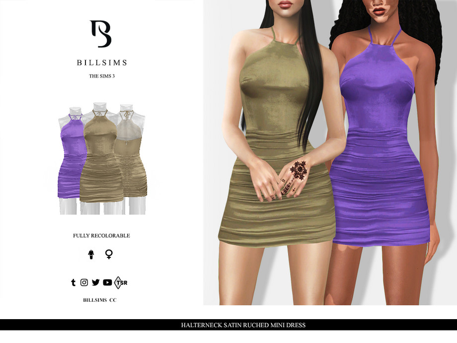 Платье Halterneck Satin Ruched Mini для Симс 3