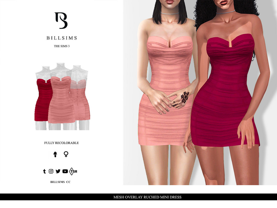 Платье Mesh Overlay Ruched Mini для Симс 3