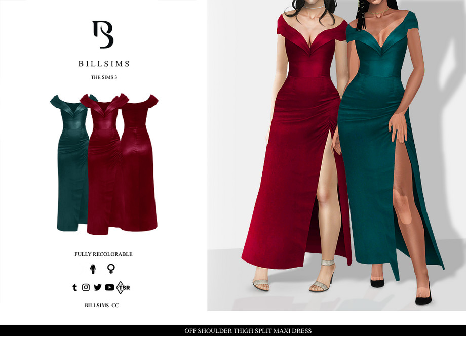 Платье Off Shoulder Thigh Split Maxi для Симс 3