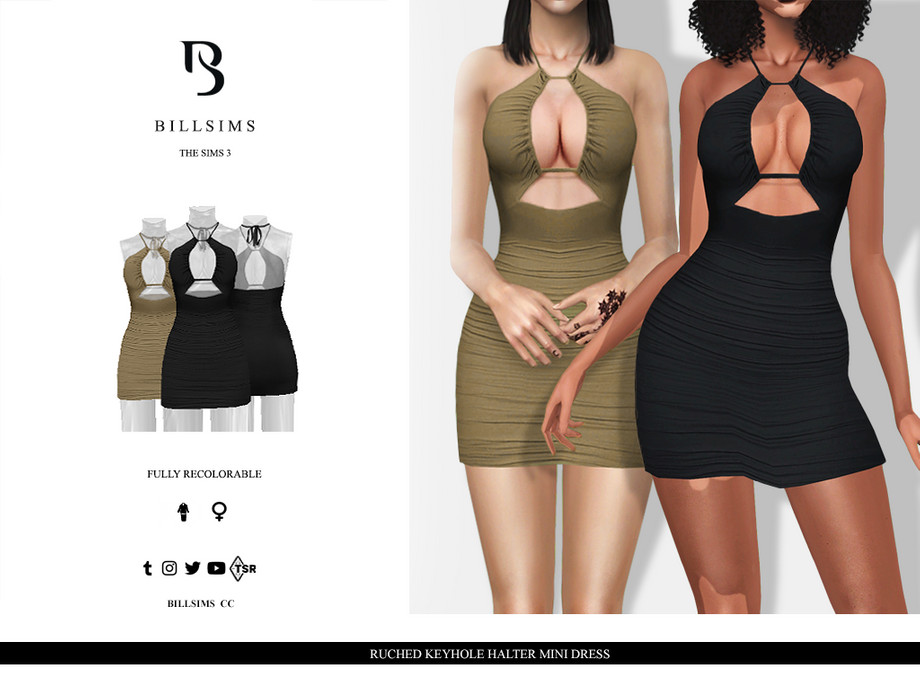 Платье Ruched Keyhole Halter Mini для Симс 3