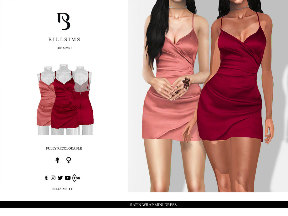 Платье Satin Wrap Mini для Симс 3
