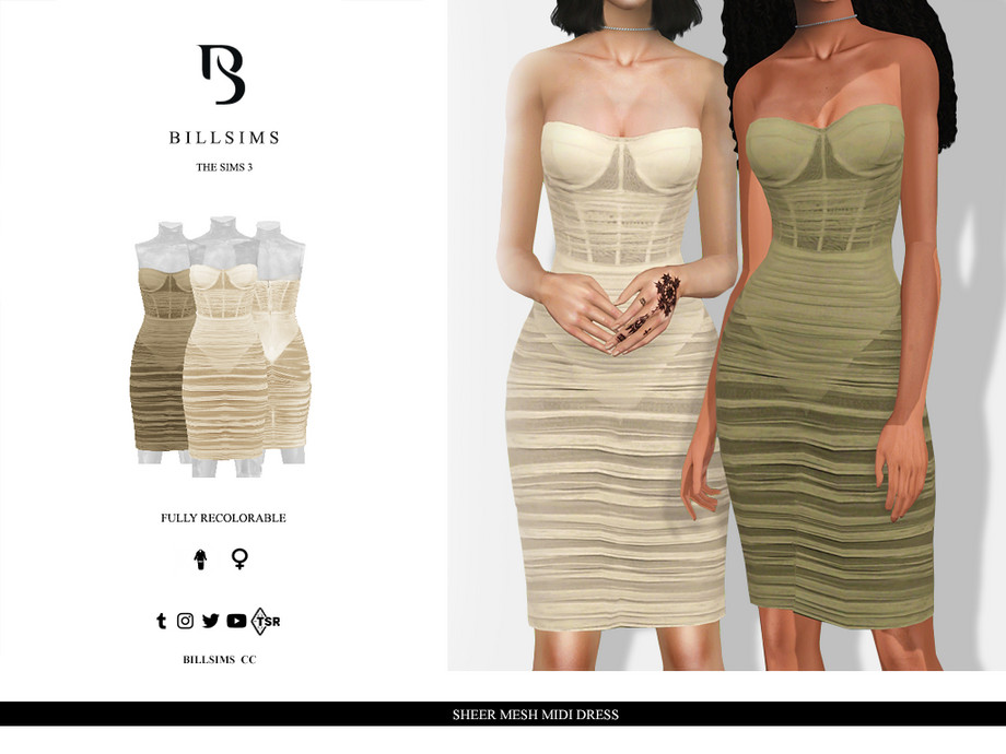 Платье Sheer Mesh Midi для Симс 3