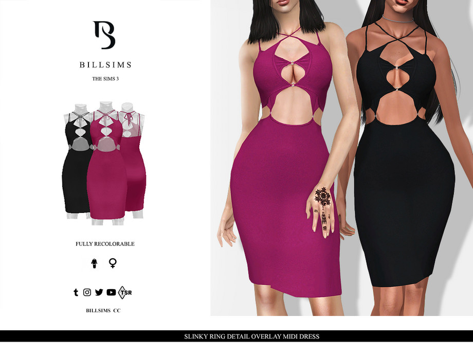 Платье Slinky Ring Detail Overlay Midi для Симс 3