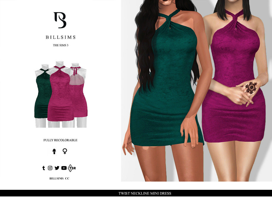 Платье Twist Neckline Mini для Симс 3