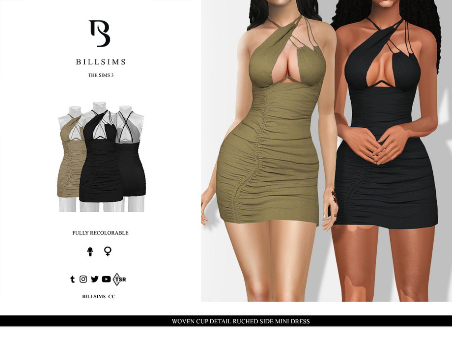 Платье Woven Cup Detail Ruched Side Mini для Симс 3