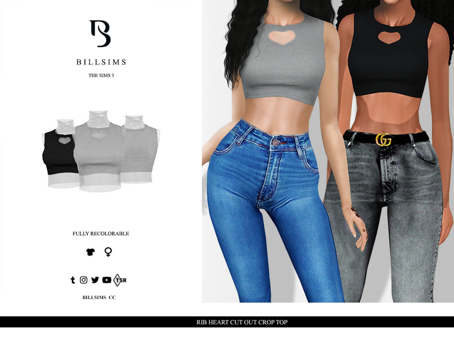 Топ Rib Heart Cut Out Crop для Симс 3
