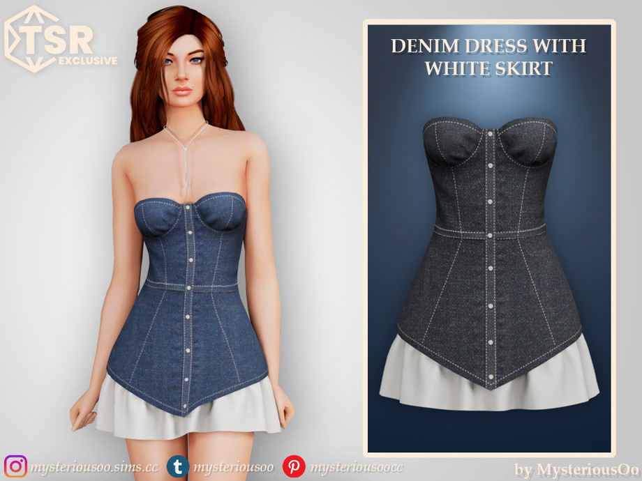 Denim dress with white skirt 1