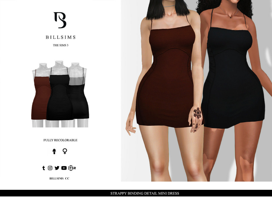 Платье Strappy Binding Detail Mini для Симс 3