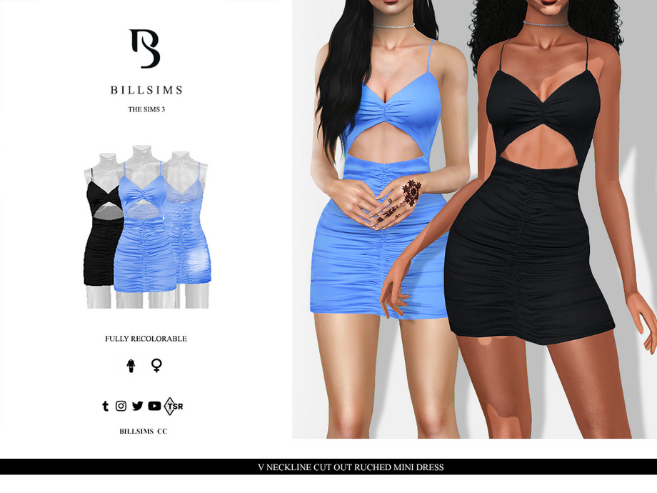 Платье V Neckline Cut Out Ruched Mini для Симс 3