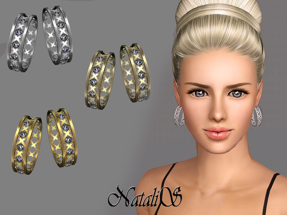 Серьги Cage and crystals hoop earrings FT-FA для Симс 3