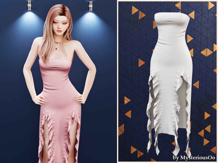Strapless ruffle slit dress 1