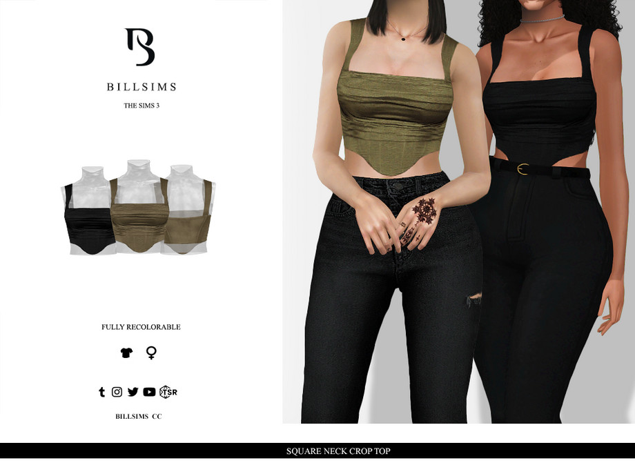 Топ Square Neck Crop для Симс 3