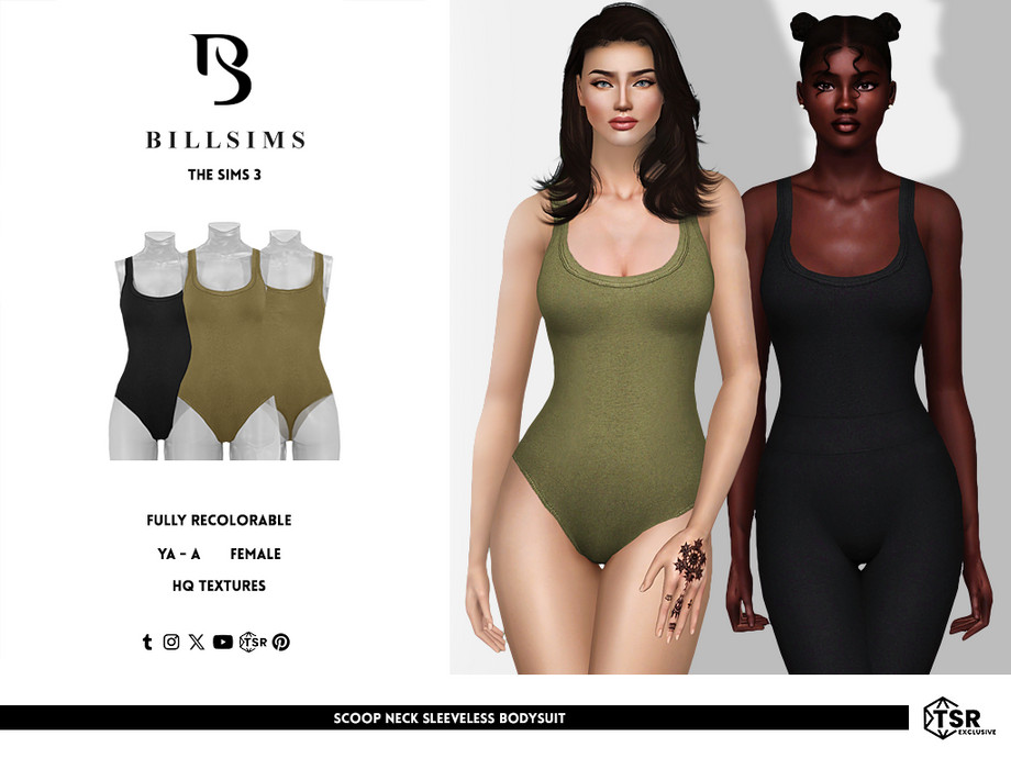 Боди Scoop Neck Sleeveless для Симс 3