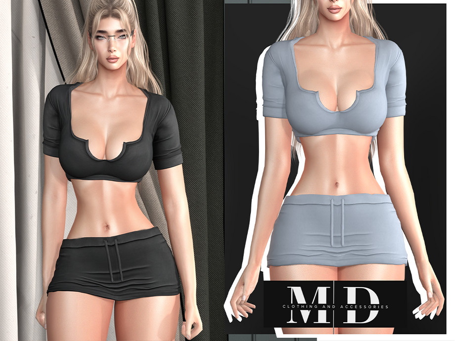 Casual Cotton Crop Top & Mini Skirt Set 1