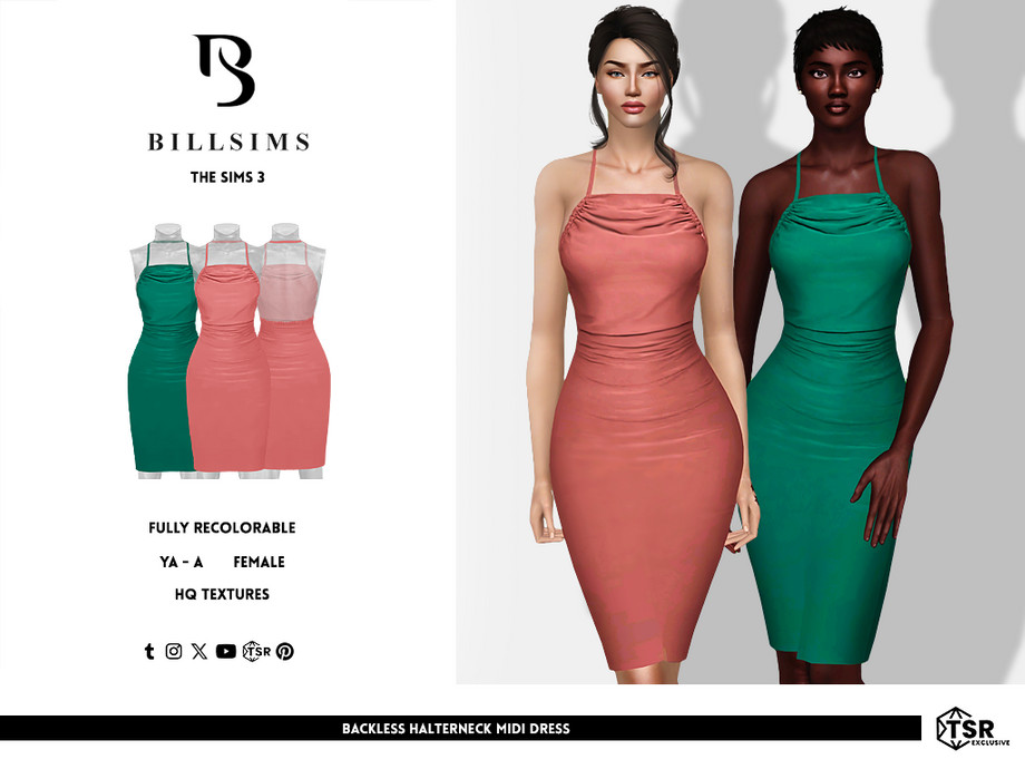 Платье Backless Halterneck Midi для Симс 3