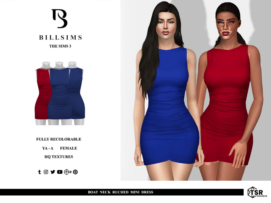 Платье Boat Neck Ruched Mini для Симс 3