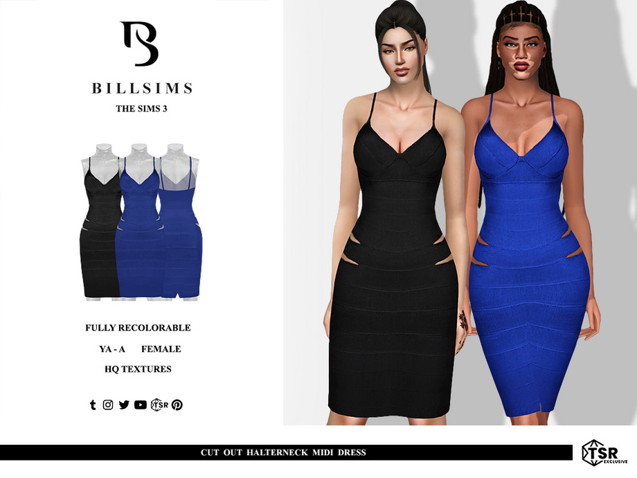 Платье Cut Out Halterneck Midi для Симс 3