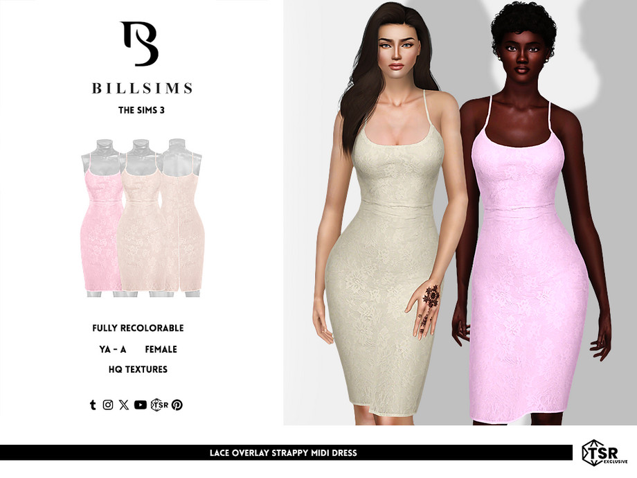 Платье Lace Overlay Strappy Midi для Симс 3