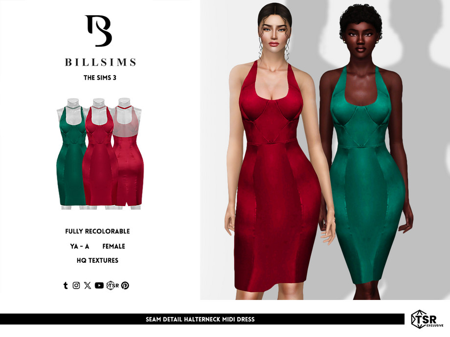 Платье Seam Detail Halterneck Midi для Симс 3
