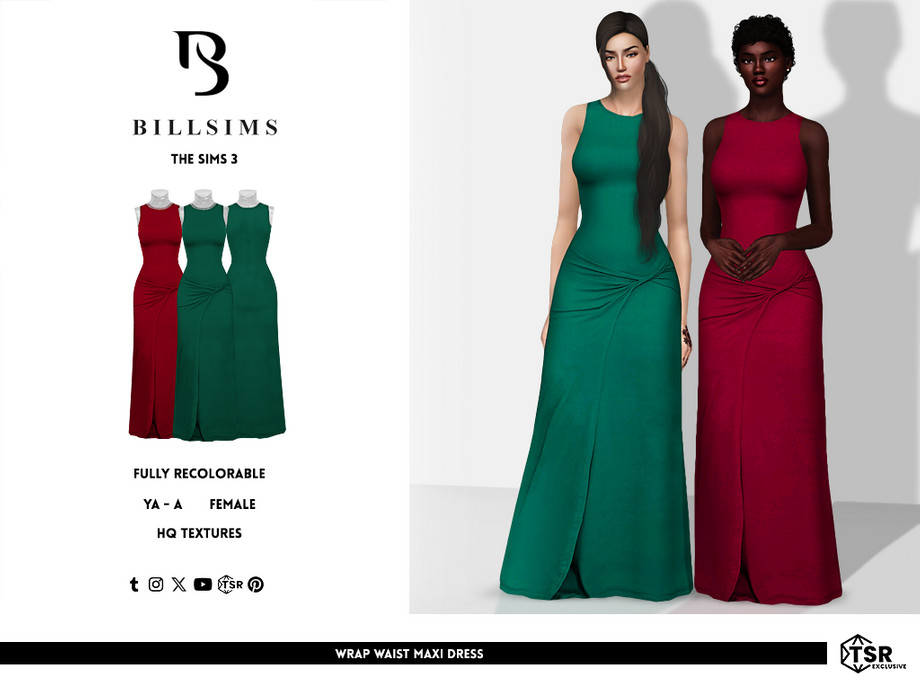 Платье Wrap Waist Maxi для Симс 3