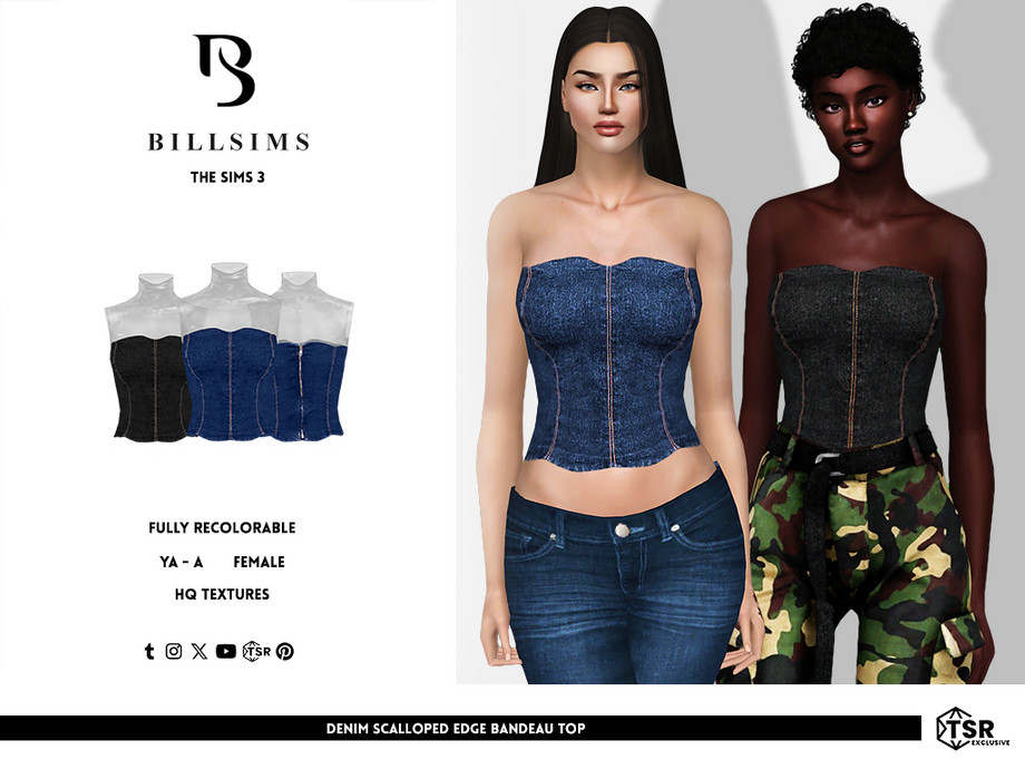Топ Denim Scalloped Edge Bandeau для Симс 3