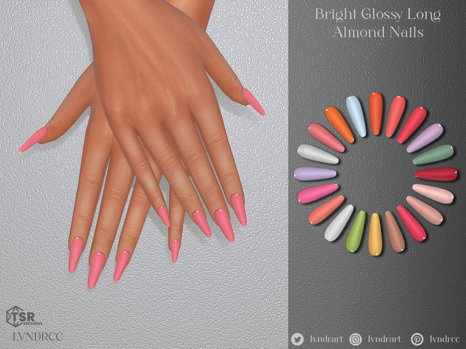 Bright Glossy Long Almond Nails 1