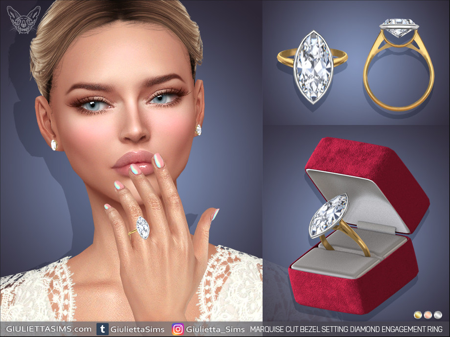 Marquise Cut Bezel Setting Diamond Engagement Ring 1