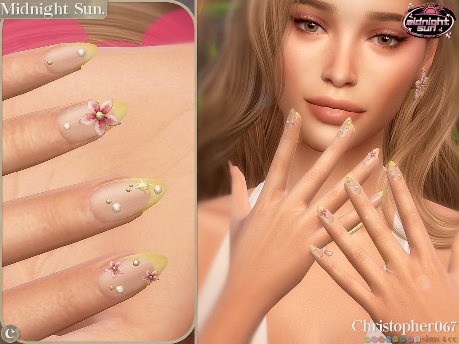 Midnight Sun Nails - Summer Flower Decal French-Tip Nails 1