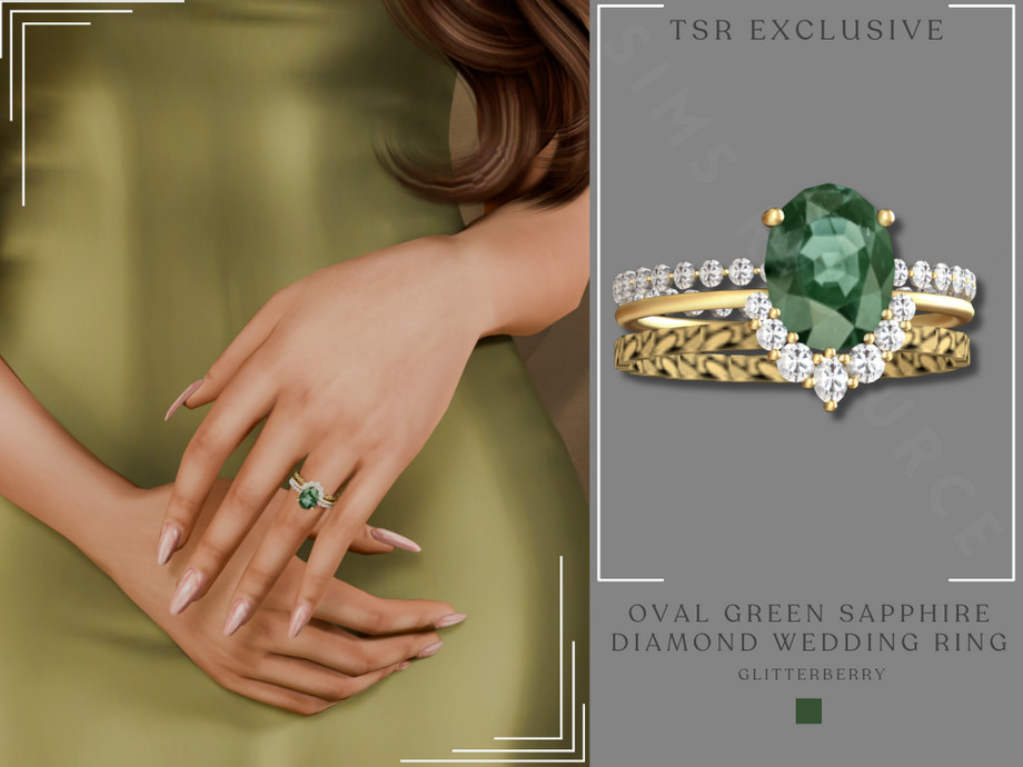 Oval Green Sapphire Diamond Wedding Ring 1