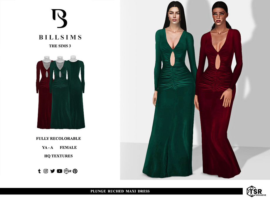 Платье Plunge Ruched Maxi для Симс 3