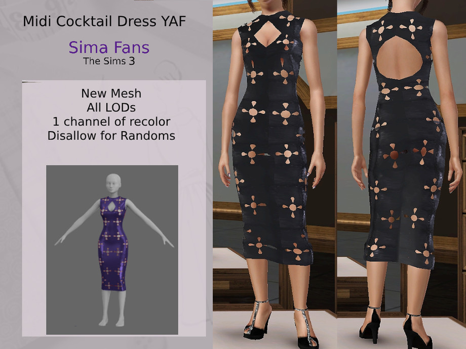 Платье SF MidiCocktailDress YAF для Симс 3