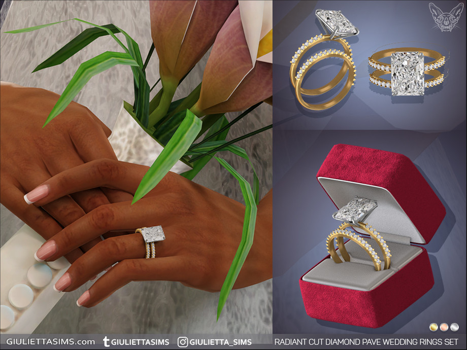 Radiant Cut Diamond Pave Wedding Rings Set 1
