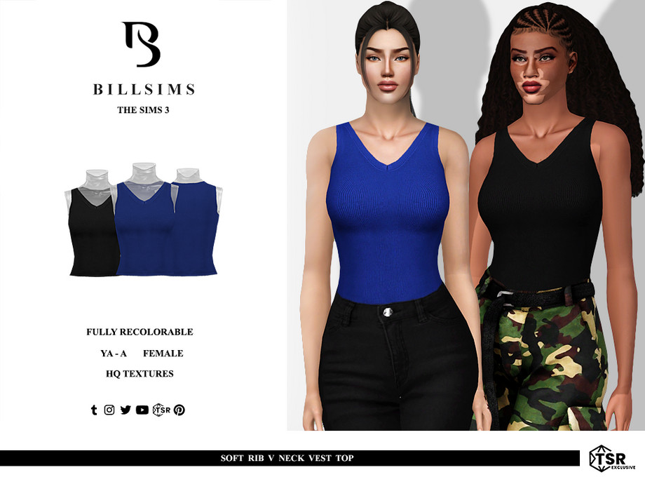 Топ Soft Rib V Neck Vest для Симс 3